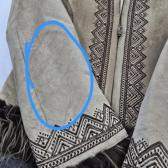 Weatherproof Garment Co. Vtg  Suede Leather Tan Embroidered Penny Lane Coat M - Picture 15 of 17